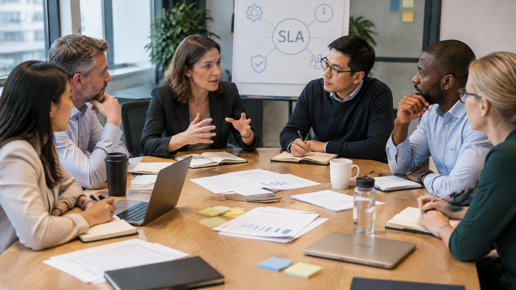 Workshop with people discussing plans at a table